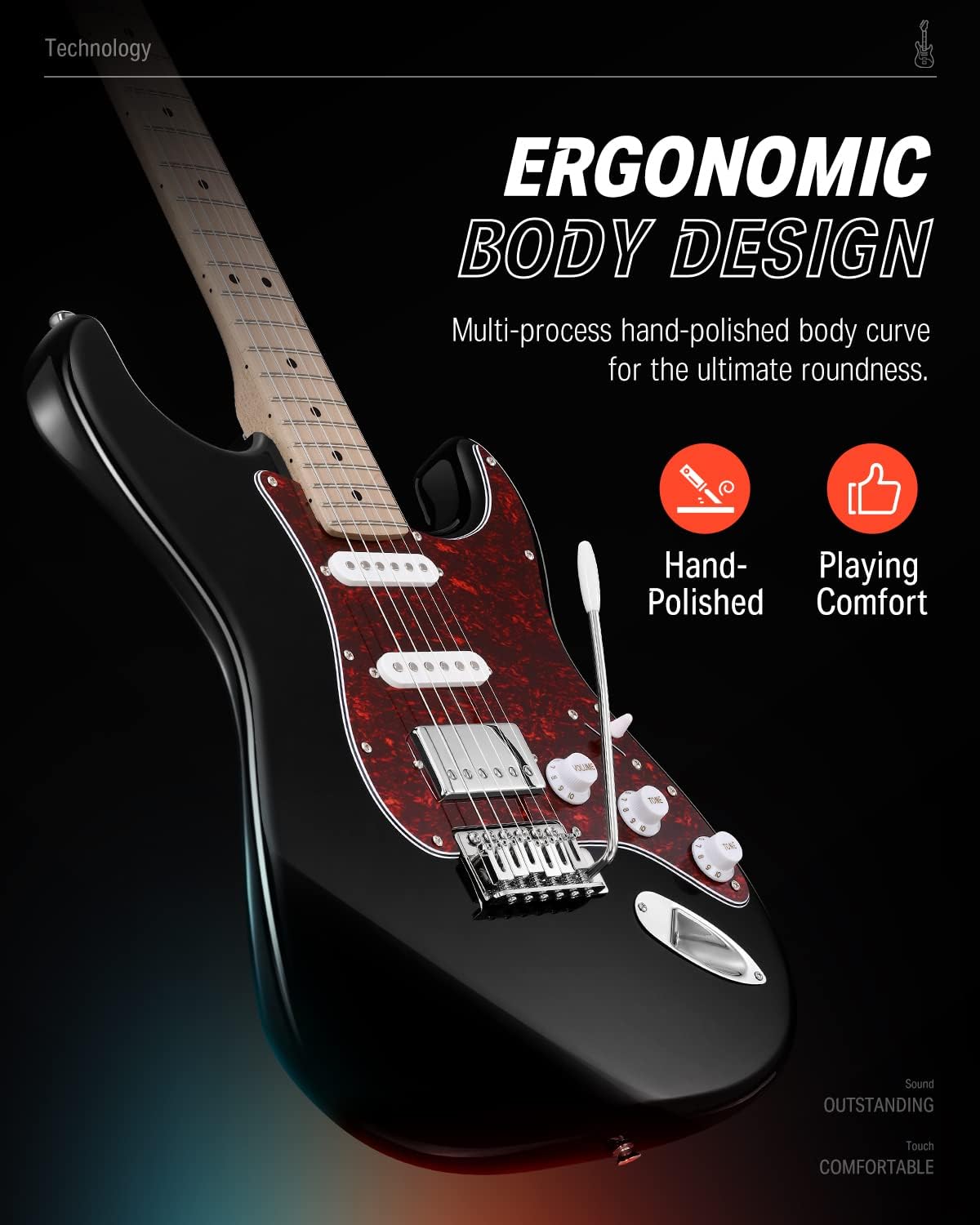 Drift Tone: , DST-152B 39" Electric Guitar Kit HSS Pickup Coil Split with Amp, Bag, Accessories, Black Solid Body Guitarra Electrica