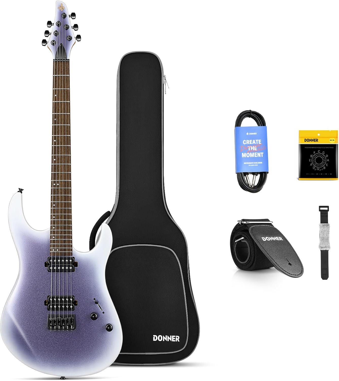 Drift Tone: , DST-152B 39" Electric Guitar Kit HSS Pickup Coil Split with Amp, Bag, Accessories, Black Solid Body Guitarra Electrica