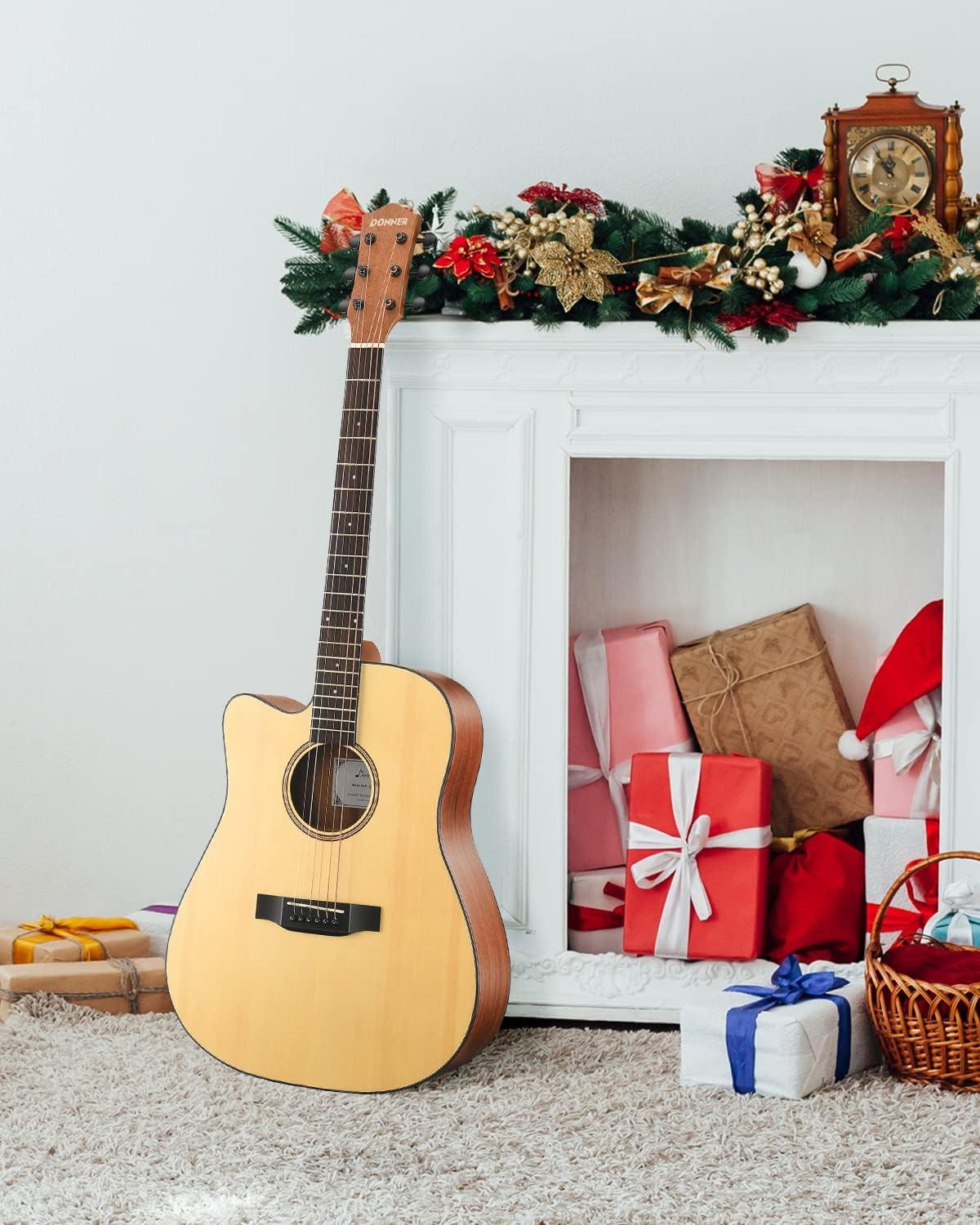 Drift Tone: Left Handed Acoustic Guitar Kit for Beginner Adult Full Size Cutaway Lefty Acustica Guitarra Bundle Set with Bag Strap Tuner Capo Pickguard String, 41 Inch, DAG-1CL