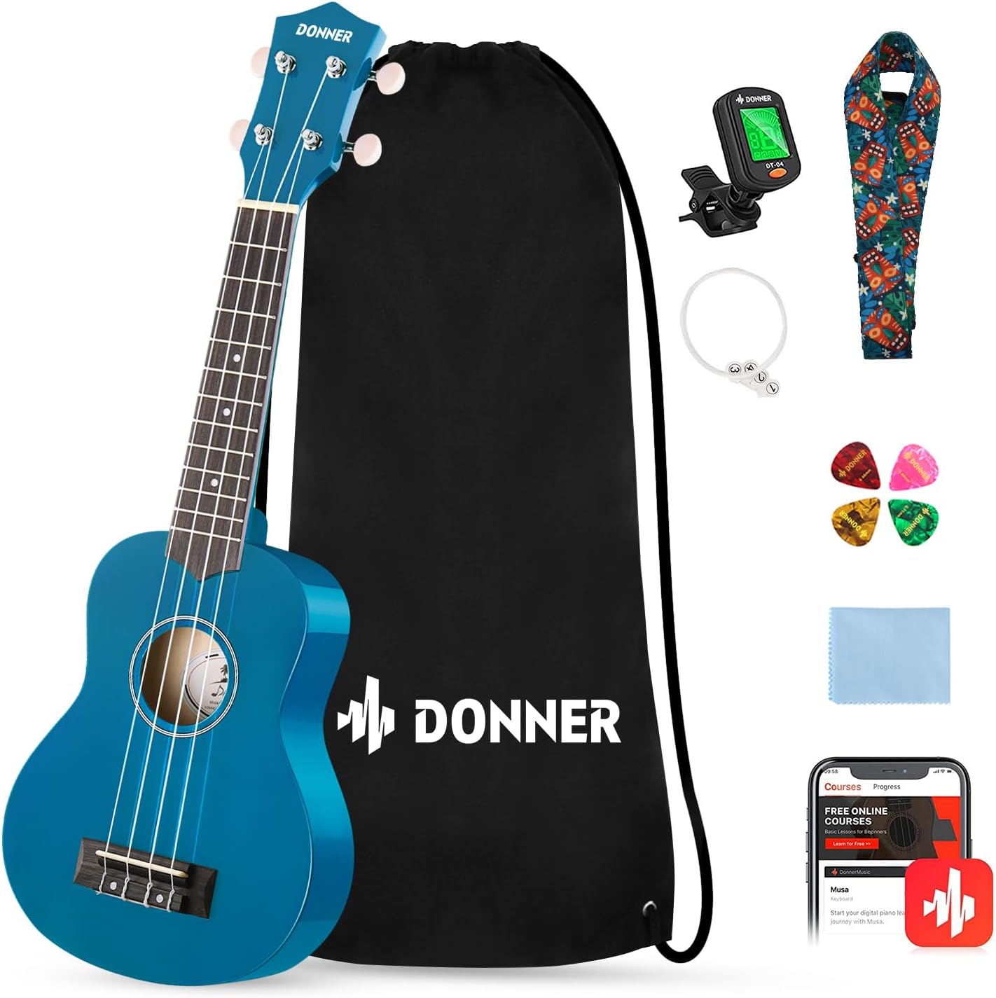 Drift Tone: Soprano Ukulele for Beginner 21 Inch Matte Ukulele Beginner Kit with Bag Strap Tuner Strings Picks Cloth, Free Online Lessons, Kids Holiday Christmas & Birthday Gift (Light Pink)