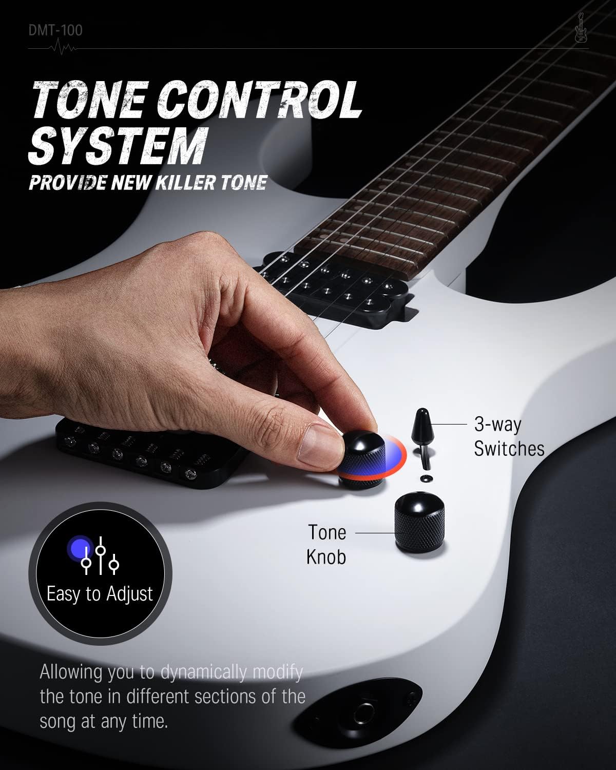 Drift Tone: , DST-152B 39" Electric Guitar Kit HSS Pickup Coil Split with Amp, Bag, Accessories, Black Solid Body Guitarra Electrica