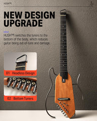 Drift Tone: HUSH I Guitar For Travel - Portable Ultra-Light and Quiet Performance Headless Acoustic-Electric Guitar, Mahogany Body with Removable Frames, Gig Bag,and Accessories