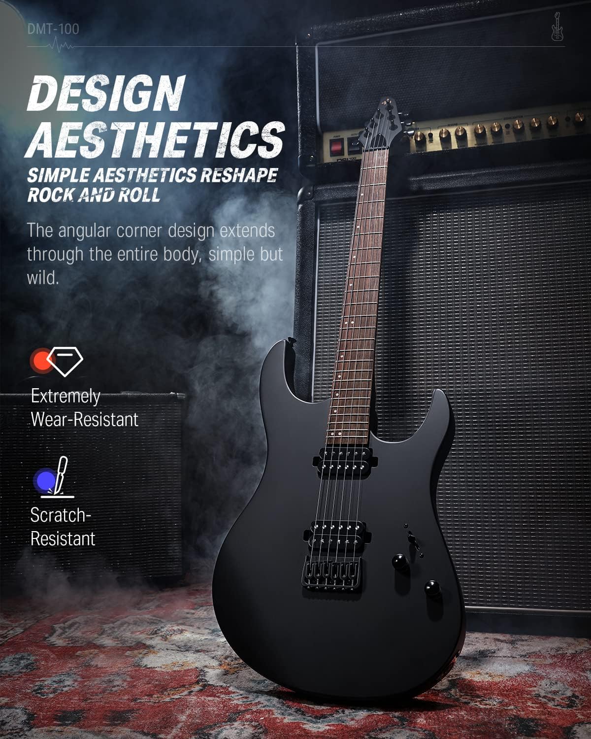 Drift Tone: , DST-152B 39" Electric Guitar Kit HSS Pickup Coil Split with Amp, Bag, Accessories, Black Solid Body Guitarra Electrica