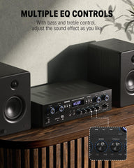 Drift Tone:  Bluetooth 5.0 Stereo Audio Amplifier Receiver, 4 Channel 440W Peak Power Home Theater Stereo Receiver with USB, SD, FM, 2 Mic in Echo, RCA, LED, Speaker Selector for Studio, Home - MAMP5