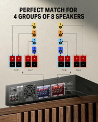 Drift Tone:  Bluetooth 5.0 Stereo Audio Amplifier Receiver, 4 Channel 440W Peak Power Home Theater Stereo Receiver with USB, SD, FM, 2 Mic in Echo, RCA, LED, Speaker Selector for Studio, Home - MAMP5