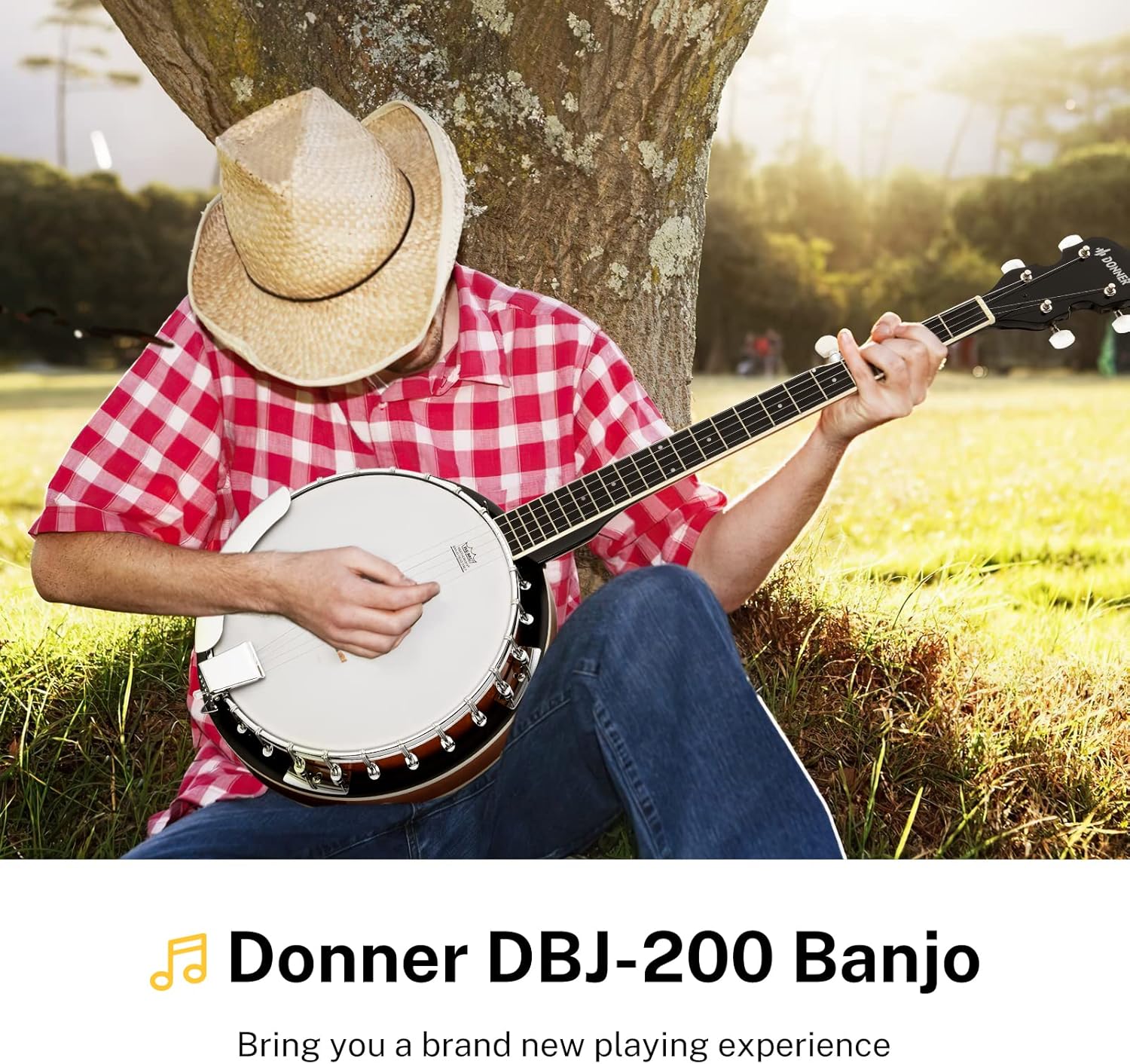 Drift Tone: Banjo Full Size 5 String Tenor Banjolele Guitar with Banjo Kit Tuner Gig Bag, Stringed Musical Instruments for Adult Beginner，DBJ-200