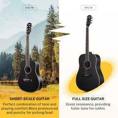 Drift Tone: Acoustic Guitar for Beginner Adult 36'' Dreadnought 3/4 Size Black Guitar Bundle Package Kit Travel, Spruce Wood With Gig Bag Capo Tuner Strap String Guitar Picks DAG-1MB/DAT-110D