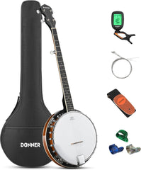 Drift Tone: Banjo Full Size 5 String Tenor Banjolele Guitar with Banjo Kit Tuner Gig Bag, Stringed Musical Instruments for Adult Beginner，DBJ-200