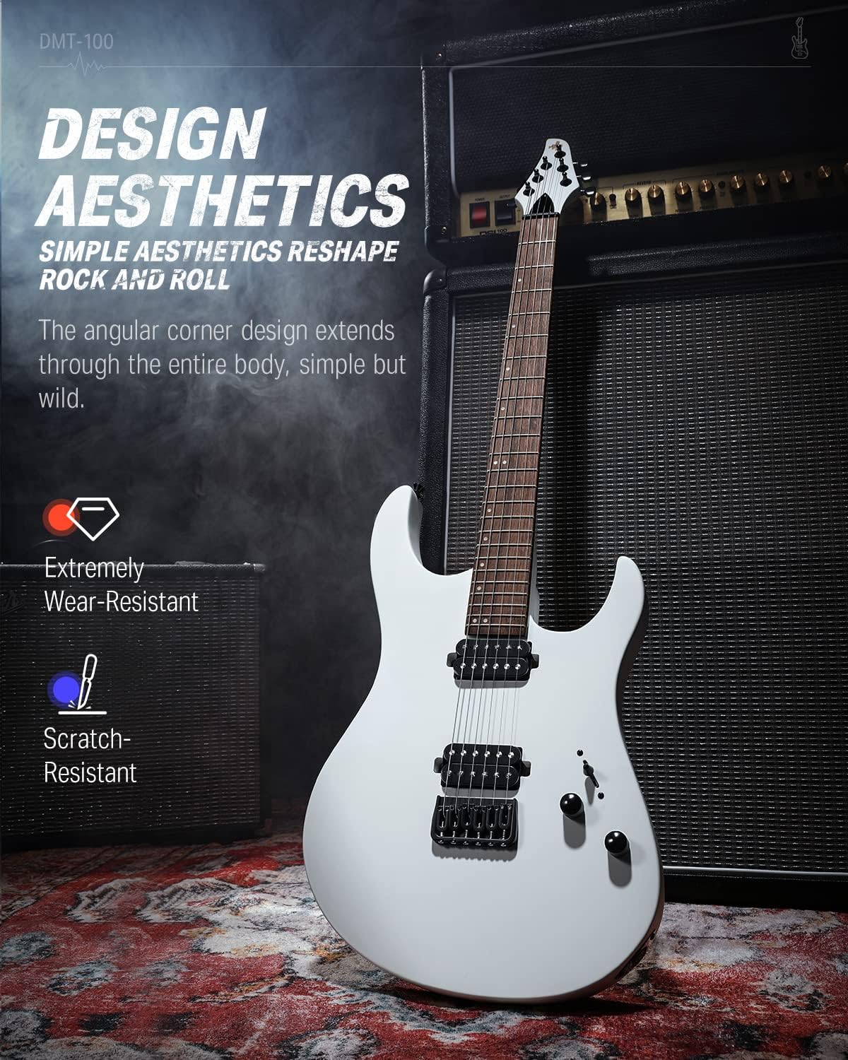 Drift Tone: , DST-152B 39" Electric Guitar Kit HSS Pickup Coil Split with Amp, Bag, Accessories, Black Solid Body Guitarra Electrica
