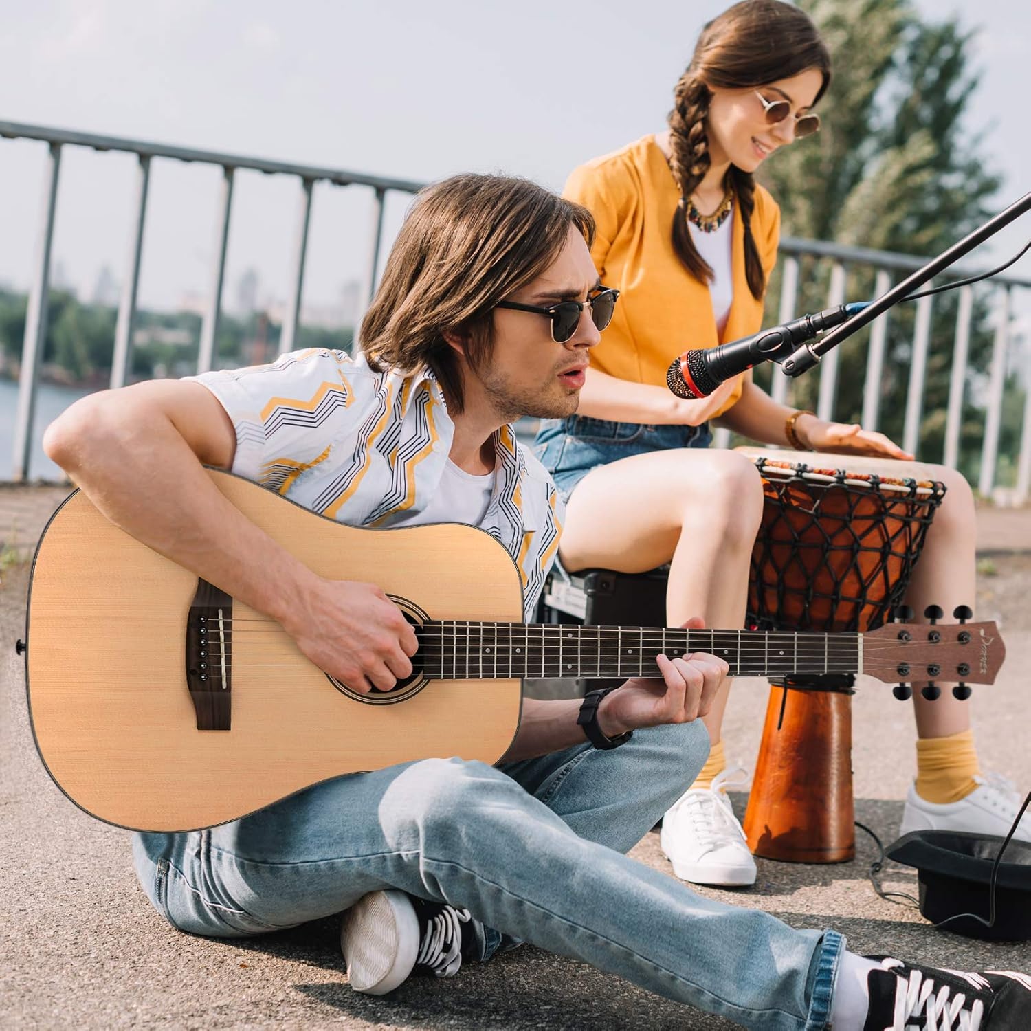 Drift Tone: Left Handed Acoustic Guitar Kit for Beginner Adult Full Size Cutaway Lefty Acustica Guitarra Bundle Set with Bag Strap Tuner Capo Pickguard String, 41 Inch, DAG-1CL